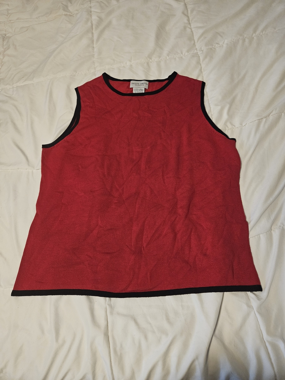 Vintage Jaclyn Smith Red Sleeveless Knit Tank with Black Trim